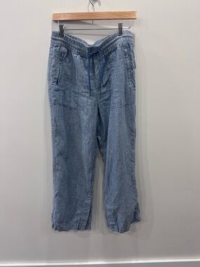 Athleta Retreat Linen Wide Leg Pants Blue Size 10 Lightweight Pull-On Summer